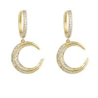 Cubic Zirconia Micro Pave Brass Earring, Moon, gold color plated, micro pave cubic zirconia & for woman [