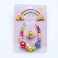 Conjuntos de joyería de la resina, Pendiente de stud & anillo de dedo & pulsera, para  los niños, multicolor, Vendido por Set