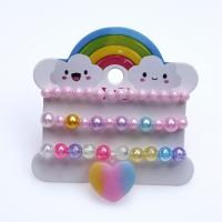 Plastic Jewelry Bracelet, Heart, three pieces & for children, multi-colored, Inner Approx 45mm 