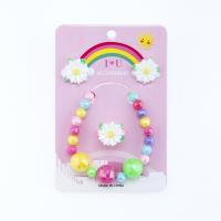 Resin Jewelry Sets, Stud Earring & finger ring & bracelet, Chrysamthemum, for children, multi-colored 