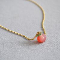 Brass Jewelry Necklace, with Jade, with 5CM extender chain, Fruit, gold color plated, fashion jewelry & for woman, pink Approx 38 cm [