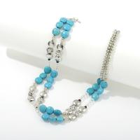 Turquoise Zinc Alloy Necklace, with turquoise & Crystal, fashion jewelry & for woman [