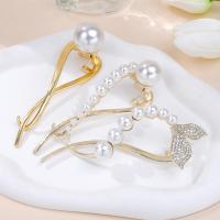 Hair Barrettes, Zinc Alloy, with Plastic Pearl & for woman, golden [