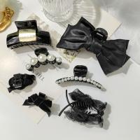 Hair Claw Clips, Acrylic, with Cloth & Plastic Pearl & for woman, black [