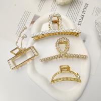 Hair Claw Clips, Zinc Alloy, with Plastic Pearl & for woman, golden [