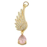 Cubic Zirconia Micro Pave Brass Pendant, Wing Shape, gold color plated, fashion jewelry & micro pave cubic zirconia & for woman 