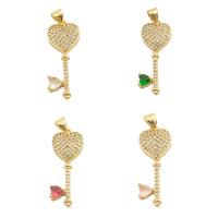 Cubic Zirconia Micro Pave Brass Pendant, Key, gold color plated, fashion jewelry & DIY & micro pave cubic zirconia & for woman Approx 4mm [
