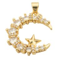 Cubic Zirconia Micro Pave Brass Pendant, Moon and Star, gold color plated, fashion jewelry & DIY & micro pave cubic zirconia & for woman, golden Approx 3mm [