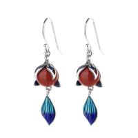Sterling Silver Agate Drop earring, 925 Sterling Silver, with Yunnan Red Agate, Antique finish, fashion jewelry & for woman, 11mm [