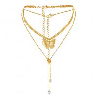 Fashion Multi Layer Necklace, Zinc Alloy, with Plastic Pearl, with 1.97inch extender chain, Butterfly, gold color plated, Double Layer & fashion jewelry & for woman, golden Approx 15.75 Inch, Approx 13.39 Inch 