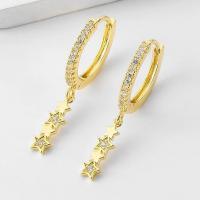 Cubic Zirconia Micro Pave Brass Earring, Star, plated, fashion jewelry & micro pave cubic zirconia & for woman 29mm [