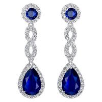 Cubic Zirconia Micro Pave Brass Earring, Teardrop, silver color plated, fashion jewelry & micro pave cubic zirconia & for woman, blue [