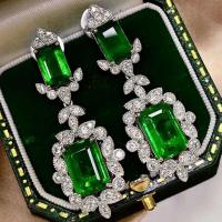Cubic Zirconia Micro Pave Brass Earring, silver color plated, fashion jewelry & micro pave cubic zirconia & for woman, green, 37mm [