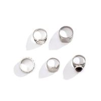 Zinc Set anillo de aleación, aleación de zinc, con Vidrio, chapado en color de platina, 5 piezas & para hombre & esmalte, tamaño:6.5-9, Vendido por Set[