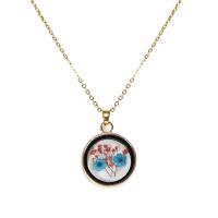 Glass Zinc Alloy Necklace, with Dried Flower & iron chain & Glass, Round, plated, oval chain & for woman 30mm Approx 17.7 Inch [