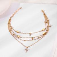 Fashion Multi Layer Necklace, Zinc Alloy, with 2inch extender chain, Cross, gold color plated, multilayer & for woman & with rhinestone Approx 7.5 Inch 