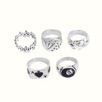 Zinc Set anillo de aleación, aleación de zinc, chapado en color de plata, 5 piezas & Joyería & para mujer, Vendido por Set[