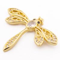 Cubic Zirconia Micro Pave Brass Pendant, Dragonfly, high quality gold color plated, DIY & micro pave cubic zirconia Approx 3mm 