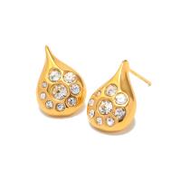 Stainless Steel Cubic Zirconia Stud Earring, 304 Stainless Steel, 18K gold plated, fashion jewelry & micro pave cubic zirconia & for woman, golden, 18.1mm [