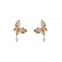 Cubic Zirconia Micro Pave Brass Earring, Copper Alloy, Butterfly, plated, fashion jewelry & micro pave cubic zirconia & for woman 