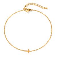 Stainless Steel Chain Bracelets, 304 Stainless Steel, with 4cm extender chain, Cross, plated, fashion jewelry, golden .5 cm [