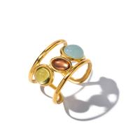 Gemstone Stainless Steel Finger Ring, 304 Stainless Steel, with Natural Stone, plated, fashion jewelry, golden, 14mm, Inner Approx 17.8mm [