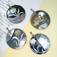 Zinc Alloy Shell Pendants, with Shell, Round, plated, DIY silver color 