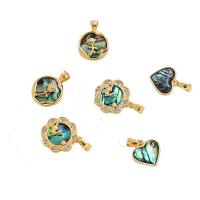 Abalone Shell Pendants, Brass, with Abalone Shell, 18K gold plated, DIY & micro pave cubic zirconia, 11-22mm [