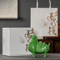 Porcelain Incense Burner, Horse, handmade, Gift box package & for home and office & durable, green 