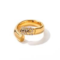 Anilo de dedo de acero inoxidable, acero inoxidable 304, 18K chapado en oro, Joyería & para mujer & con diamantes de imitación, dorado, Vendido por UD[