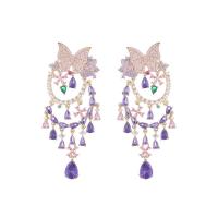 Cubic Zirconia Micro Pave Brass Earring, Butterfly, plated, fashion jewelry & micro pave cubic zirconia & for woman 