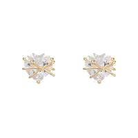 Cubic Zircon Brass Earring, Copper Alloy, Heart, gold color plated, fashion jewelry & micro pave cubic zirconia & for woman 
