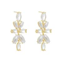 Cubic Zircon Brass Earring, Copper Alloy, with Plastic Pearl, gold color plated, fashion jewelry & micro pave cubic zirconia & for woman 