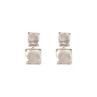 Cubic Zircon Brass Earring, Copper Alloy, with Cubic Zirconia, Square, gold color plated, fashion jewelry & for woman 