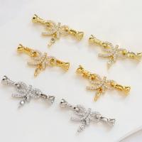 Brass Clasp Findings, Bowknot, plated, DIY & micro pave cubic zirconia 