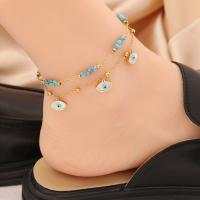 Stainless Steel Anklets Jewelry, 304 Stainless Steel, with turquoise, with 2inch extender chain, gold color plated, Bohemian style & for woman Approx 7.9 Inch 