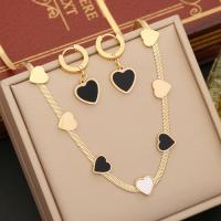 Enamel Stainless Steel Jewelry Sets, 304 Stainless Steel, Heart, gold color plated & for woman 