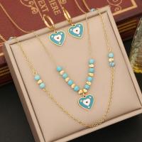Enamel Stainless Steel Jewelry Sets, 304 Stainless Steel, with Seedbead, Heart, gold color plated & for woman [