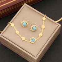 Turquoise Stainless Steel Jewelry Sets, 304 Stainless Steel, with turquoise, gold color plated, fashion jewelry & for woman 
