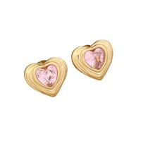 Stainless Steel Rhinestone Stud Earring, 304 Stainless Steel, Heart, gold color plated, for woman & with rhinestone 15mm [