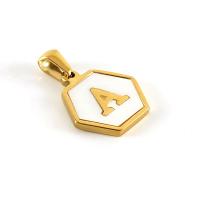 White Shell Pendants, Titanium Steel, with White Shell, Hexagon, 18K gold plated, DIY & with letter pattern [