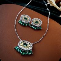Cubic Zirconia Micro Pave Brass Jewelry Sets, fashion jewelry & micro pave cubic zirconia & for woman, green Approx 47.3 cm [