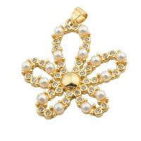 Cubic Zirconia Micro Pave Brass Pendant, Flower, gold color plated, fashion jewelry & DIY & micro pave cubic zirconia & for woman, golden 