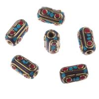 Brass Spacer Beads, with Clay, Column, gold color plated, vintage & DIY, mixed colors [