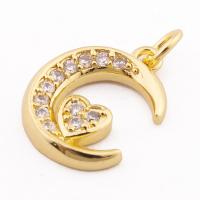 Cubic Zirconia Micro Pave Brass Pendant, Moon, high quality gold color plated, DIY & micro pave cubic zirconia Approx 3mm 