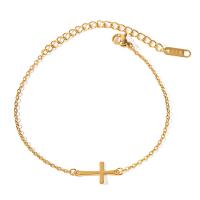 Stainless Steel Chain Bracelets, 304 Stainless Steel, with 2.17inch extender chain, Cross, 18K gold plated, fashion jewelry & for woman, golden Approx 6.3 Inch [
