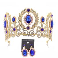 Zinc Alloy Hair Jewelry Set, crown & earring, with Crystal & Plastic Pearl, 2 pieces & for woman & with rhinestone Inner Approx 160mm 