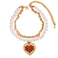 Fashion Multi Layer Necklace, Zinc Alloy, with Plastic Pearl, with 8CM extender chain, Heart, gold color plated, fashion jewelry & for woman & with rhinestone, mixed colors Approx 17 cm 