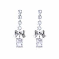 Cubic Zircon Brass Earring, Bowknot, antique silver color plated, fashion jewelry & micro pave cubic zirconia & for woman 