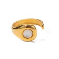Stainless Steel Finger Ring, 304 Stainless Steel, with Cats Eye, plated, fashion jewelry, golden, Inner Approx 18.2mm 